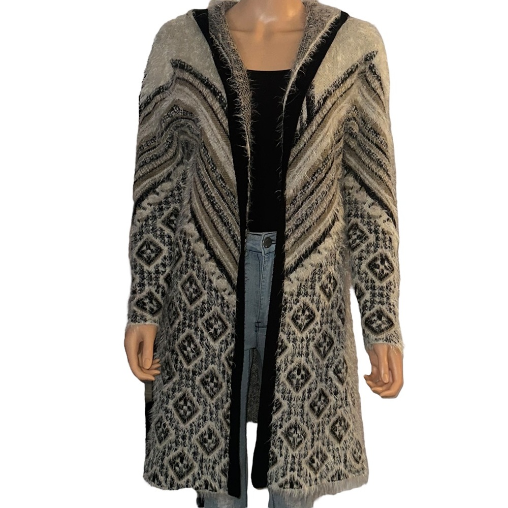 BCBGMaxAzria fuzzy hooded duster cardigan sweater